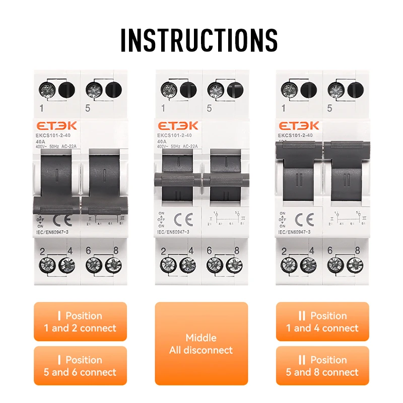 ETEK-Din Rail MTS Interruptor De Transferência Manual De Dupla Potência, Interruptor De Comutação Modular, Interlock Breaker1P, 2P, 4P, 40A, 230V,