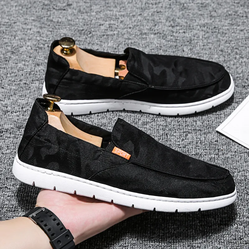 

2026 Summer New Men's Canvas Breathable Trendy Casual Flat Shoes One Step Casual Cloth mesh Shoes Black Trendy Shoes for youth