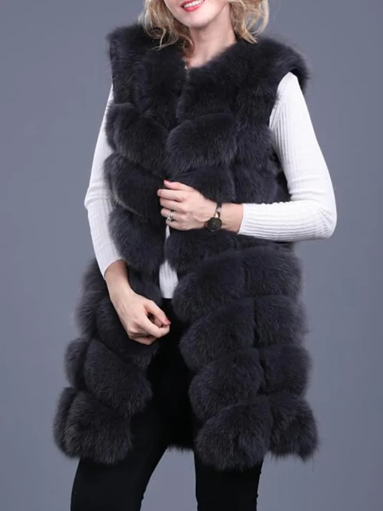 LANMREM High End Fox Fur Spliced Coat Women Solid Color Sleeveless Warm Mid Length Vest Fashion 2024 Winter New Clothing 2AA4210