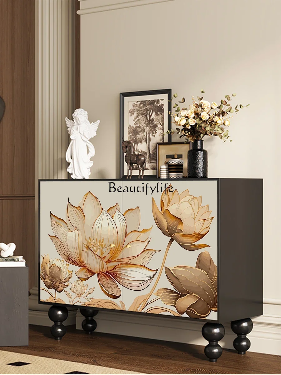 

yj7 Solid Wood New Chinese Style Retro Entryway Shoe Cabinet Opposite Door Living Room Wall Storage Cabinet