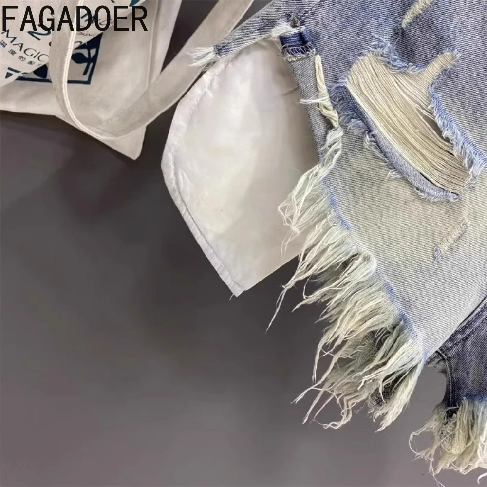 FAGADOER Fashion Hot Girl Streetwear donna vita alta bottone tasca foro a-line pantaloncini di Jeans Casual nappe femminili pantaloni Jeans