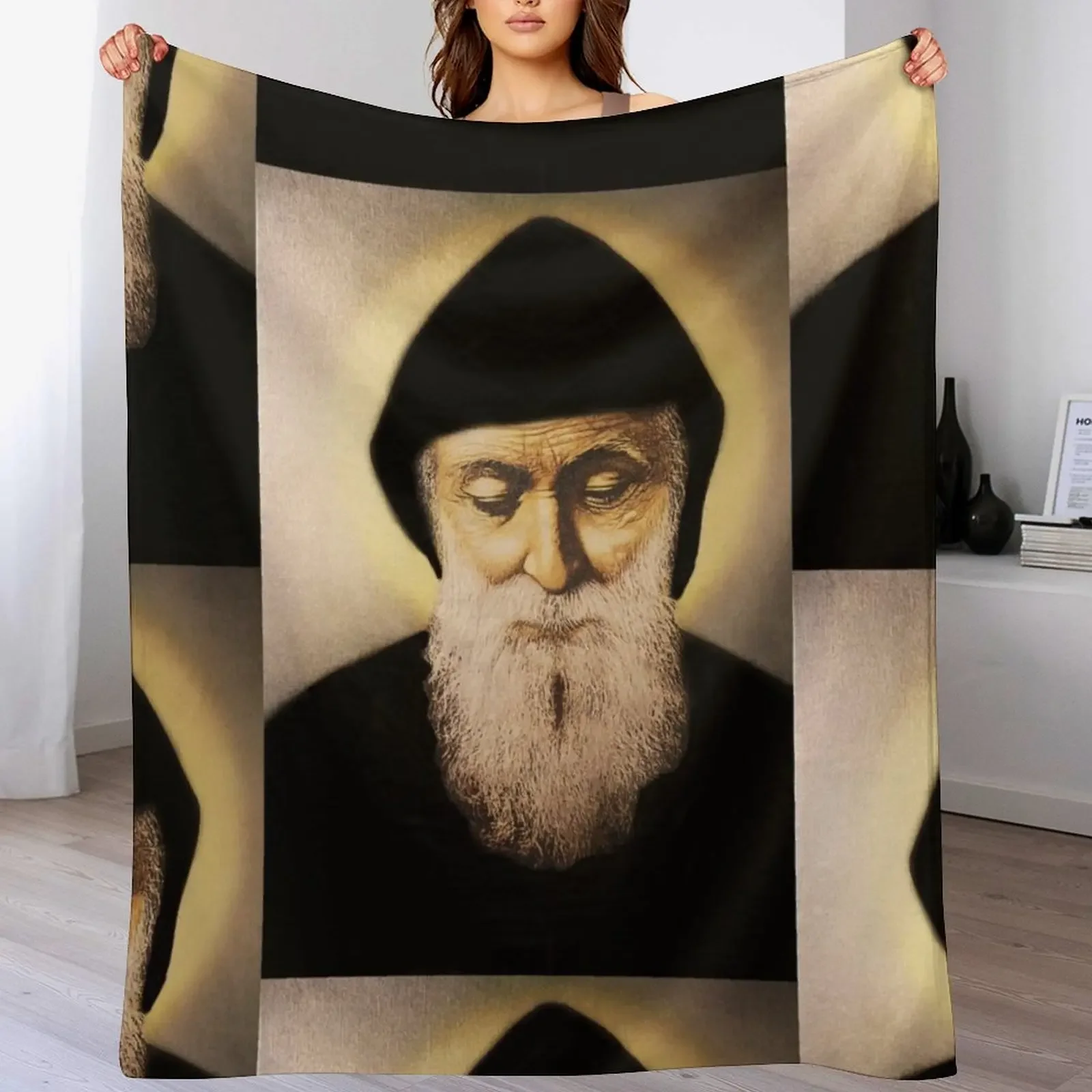 Saint Charbel in Colors Throw Blanket Cozy Napping Blanket Gift for Mom Dad