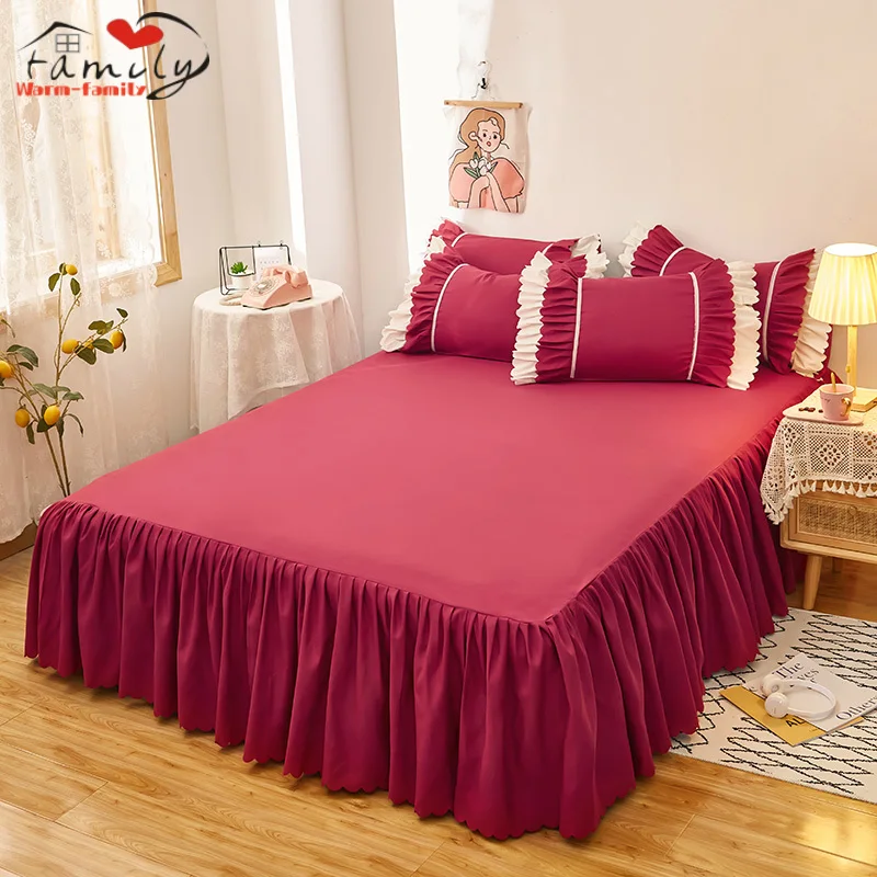 New Lace Plain Dyed Bed Skirt with Elastic Mattress Protective Cover Non Slip Luxury Bed Sheets Ruffles Single/Queen/King Size