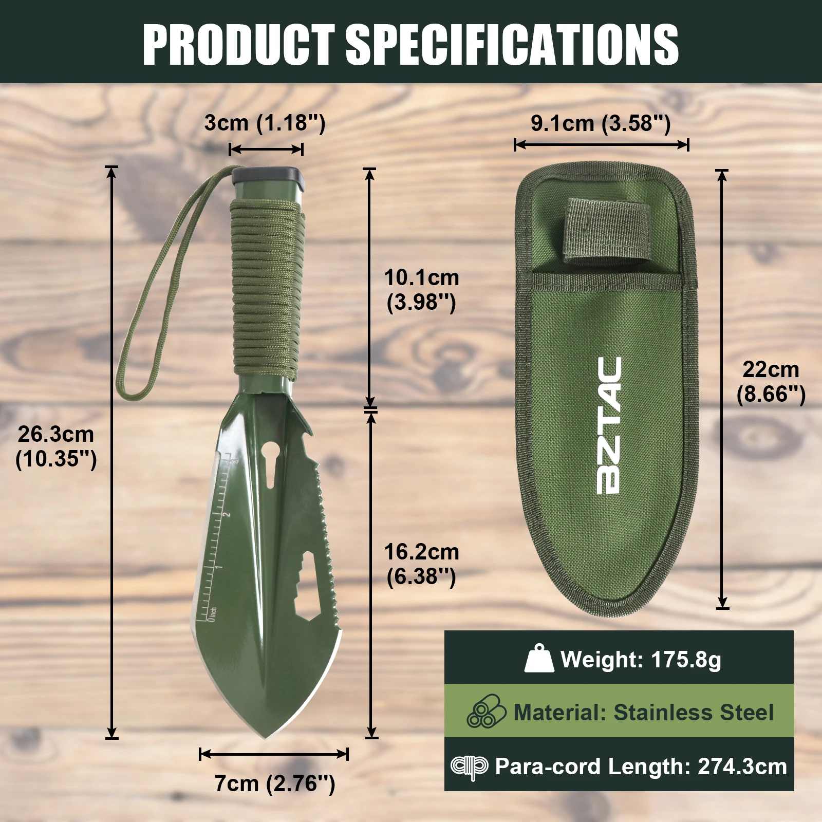 Outdoor Camping Shovel Planting Stainless Steel Backpacking Garden Tool with Carrying Pouch for Digging Hiking Gardening Outdoor