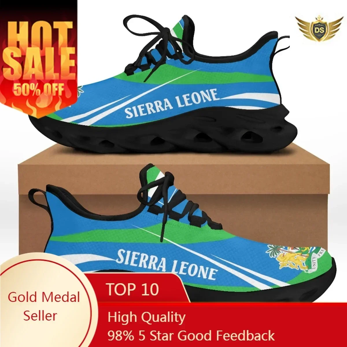 

Brand Design SIERRA LEONE Flag Print Mens Sneakers Thick Eva Outside Sole Outdoor Casual Lace-up Flats Footwear Sneaker