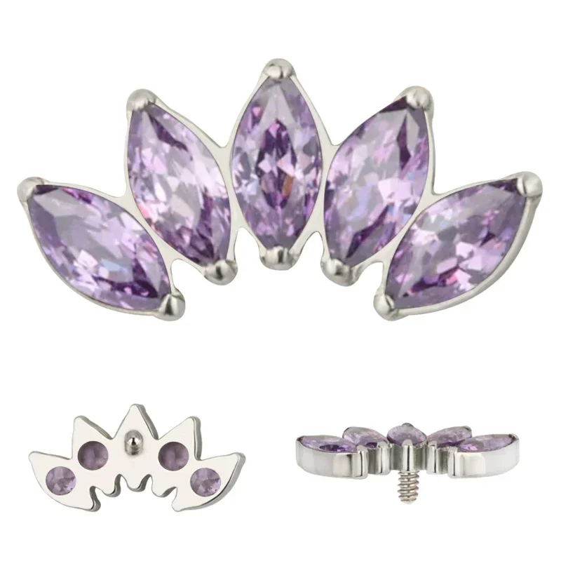 ASTM F136 Titanium EAR PIERC 5 Marquise Zircon Paved Top Threaded Labret Studs Tragus Pircing Earrings Lip studs Body Jewelry