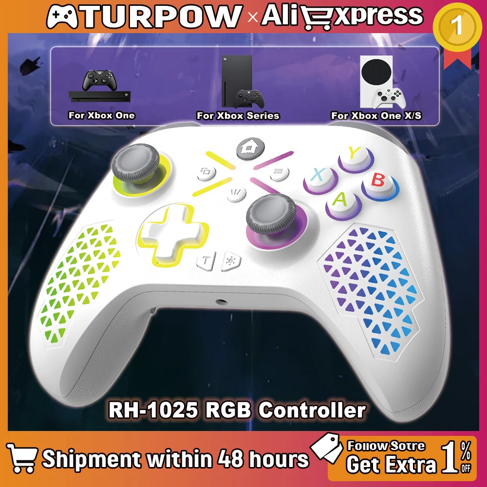 Control de Juego RGB Turpow para Xbox One, Xbox Series S/X, Doble Vibración, Giroscopio de 6 Ejes, Inalámbrico, para Consola Xbox
