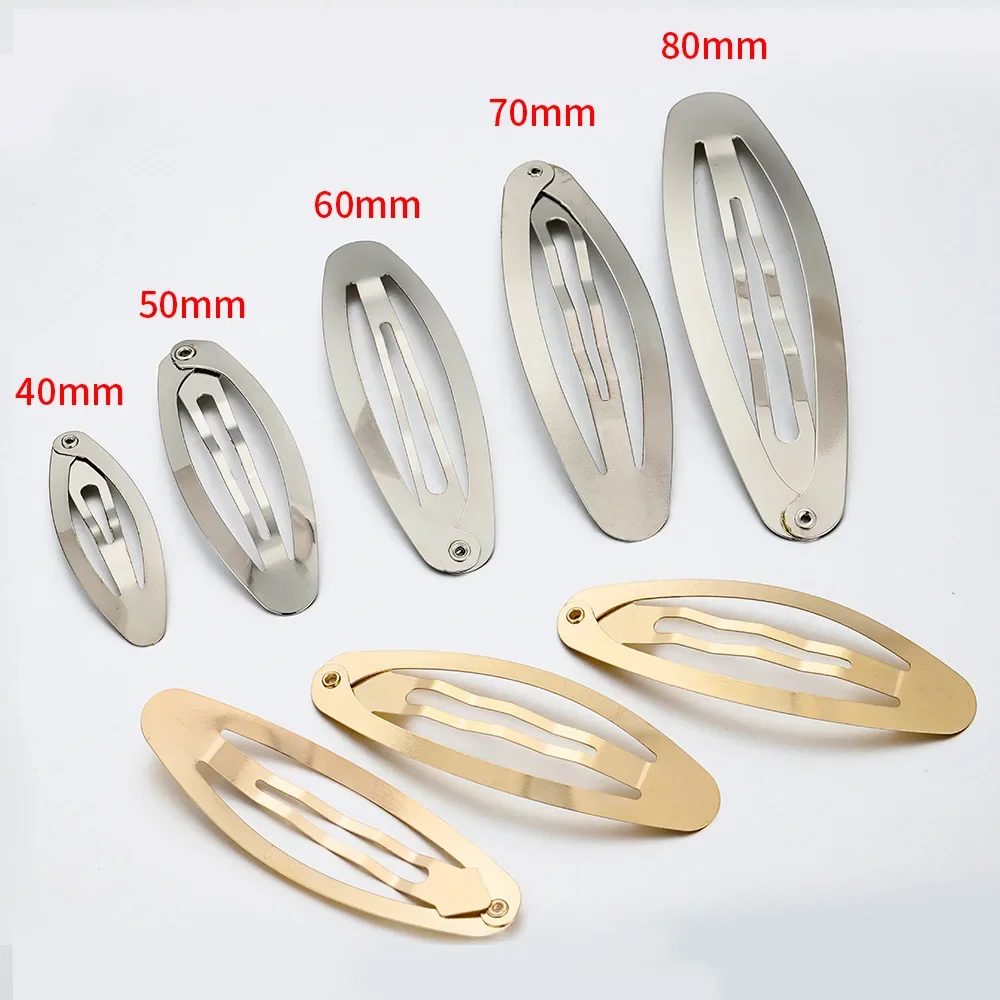 

4-8cm Simple Oval Alloy Hair Clips Girl BB Clip Gold Silver Color Women Water Droplet Shape Hairpins DIY Handmade Hair Clip Base