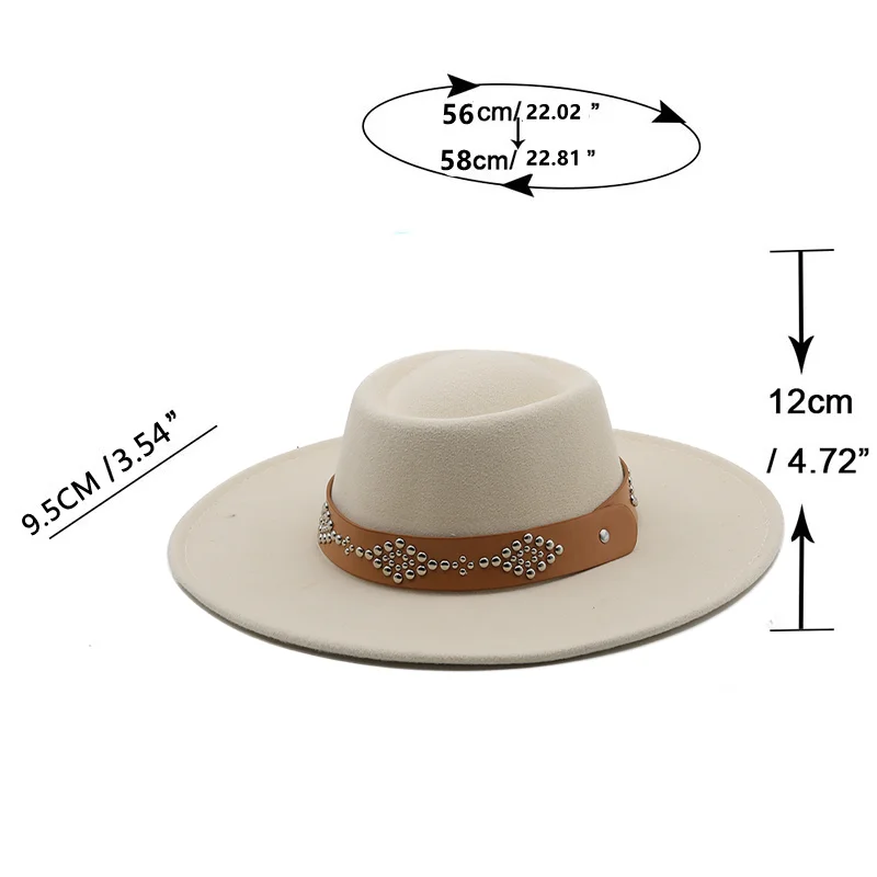 Classic Big Wide Brim 9.5CM Church Derby Flat Top Hat Solid Wool Felt Fedoras Hat Party Gambler Jazz Cap