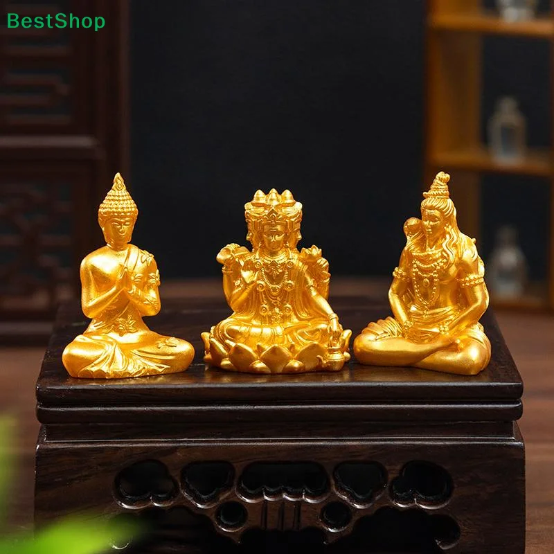 〔New〕4PCS Golden Hindu Deity Statue Set, Resin Buddha Figurines for Altar & Home Decor