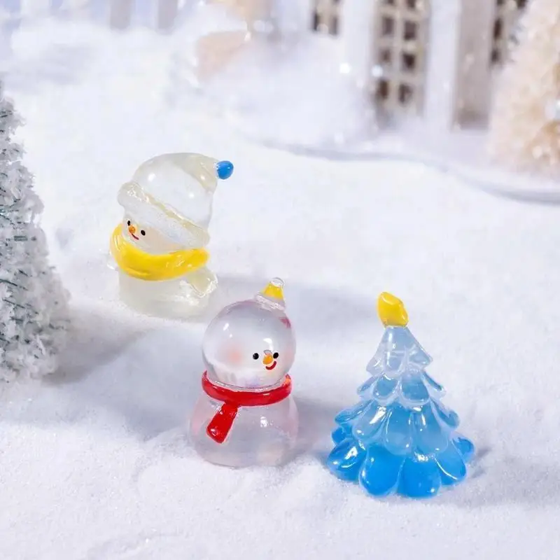 NewMini Christmas Snowman And Tree Figurines Glossy Translucent Cute Design For Christmas Party Desktop Fairy Garden Decor