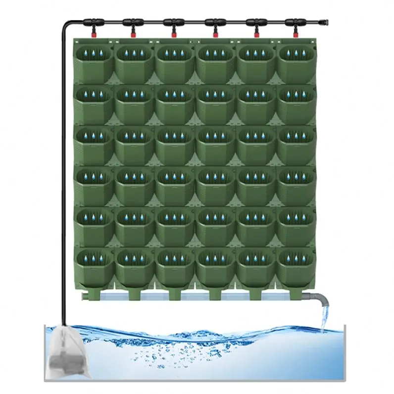 

Self-circulating Hydroponic With Submersible Pump Hanging Plastic Flower Pots on the Vertical Wall Pot