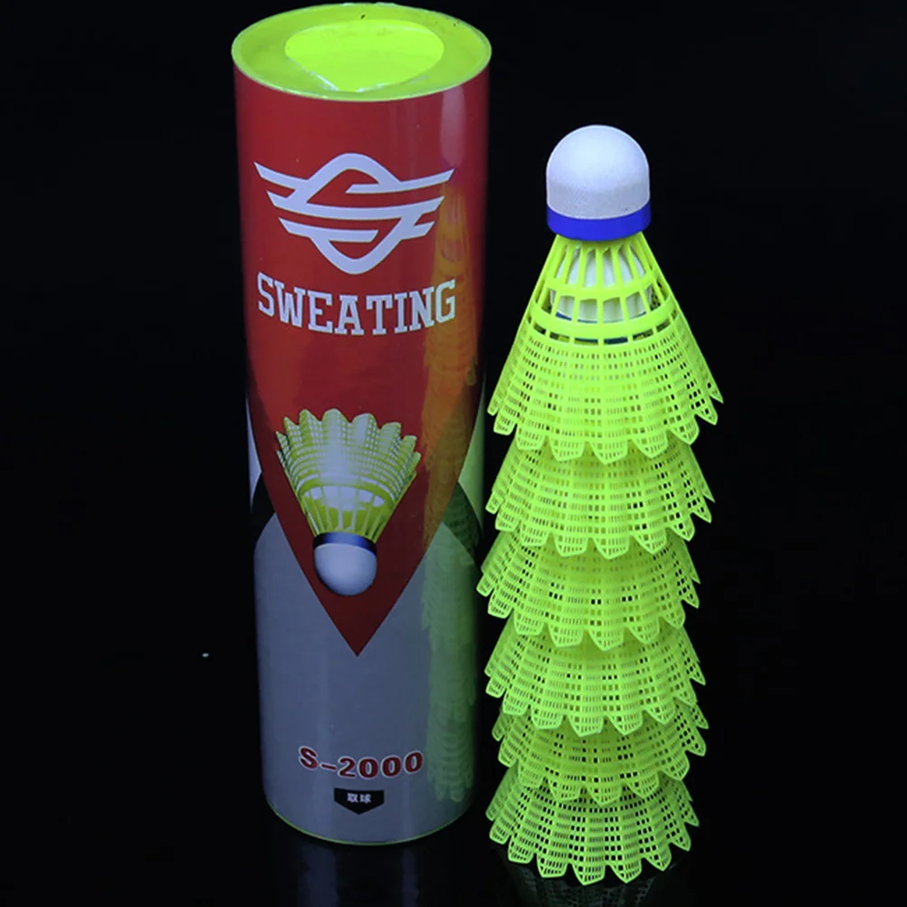 6 قطع من كرة الريشة البلاستيكية خفيفة الوزن للأطفال والمبتدئين، كرة متينة عالية المرونة باللون الأبيض