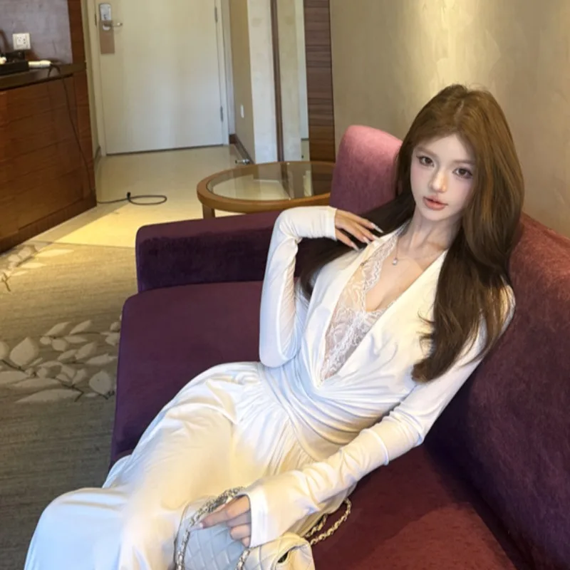 Sexy minceur v-ne longue Sve Dr automne hiver nouveau Sle coréen taille haute a-ligne jupe pour les femmes Ci déplacement