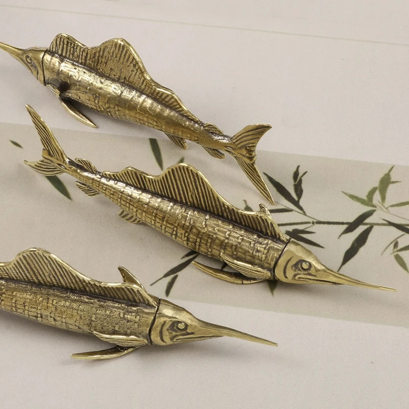 Brass BIG Sailfish Fish Watching Fishes Sea Animals Model Fishbowl Decoration Action Figures Education Miniatures Tea needle view 4