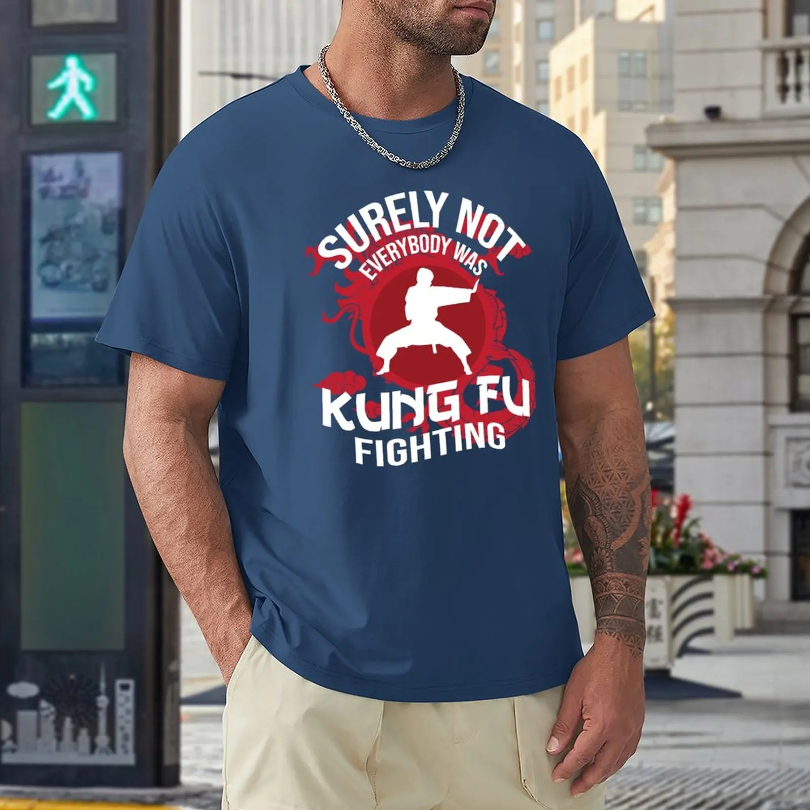 beach man t shirt summer top Surely not Everybody Was Kung Fu Fighting T-Shirt funny t shirt for men pack cotton teeshirt