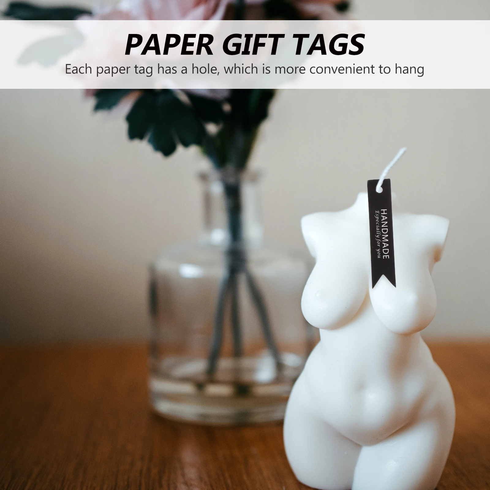 

100pcs Handmade Hanging Tags Paper Gift Tags Black White Aromatherapy DIY Decorative Labels Card Stock