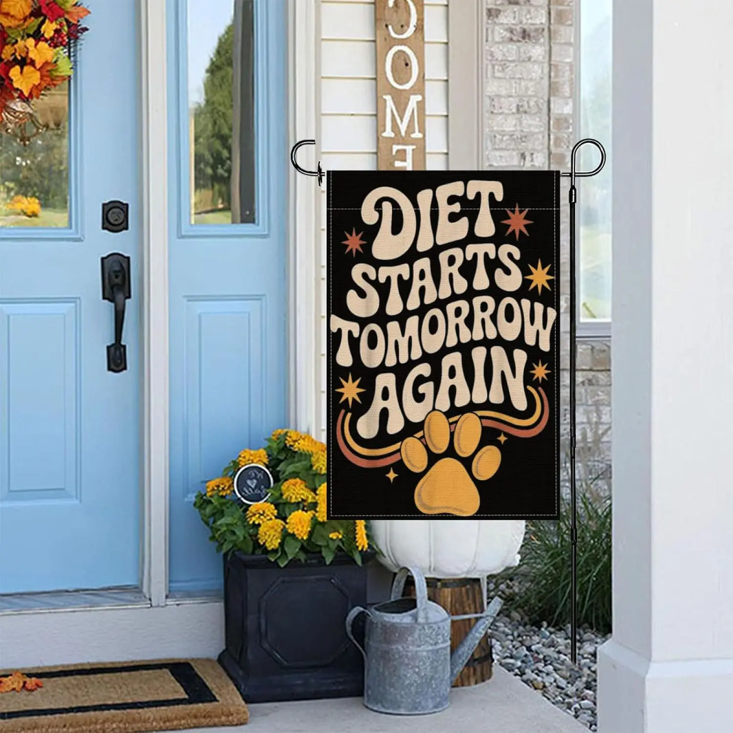 Diet Starts Tomorrow Again Sarcastic Food Lovers Garden Flag,12x18 Inch Rustic Welcome Sign for Front Porch, Farmhouse, or C yyi