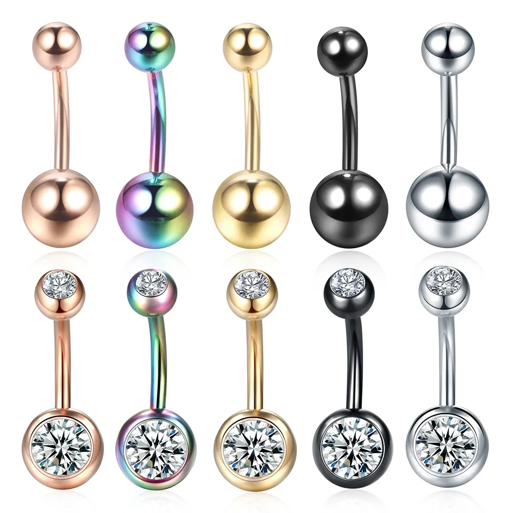 1/5pc Crystal Belly Button Rings Piercing Set Stainless Steel Zircon Belly Piercing Bulk Cz Navel Barbell Pack Piercing Ombligo