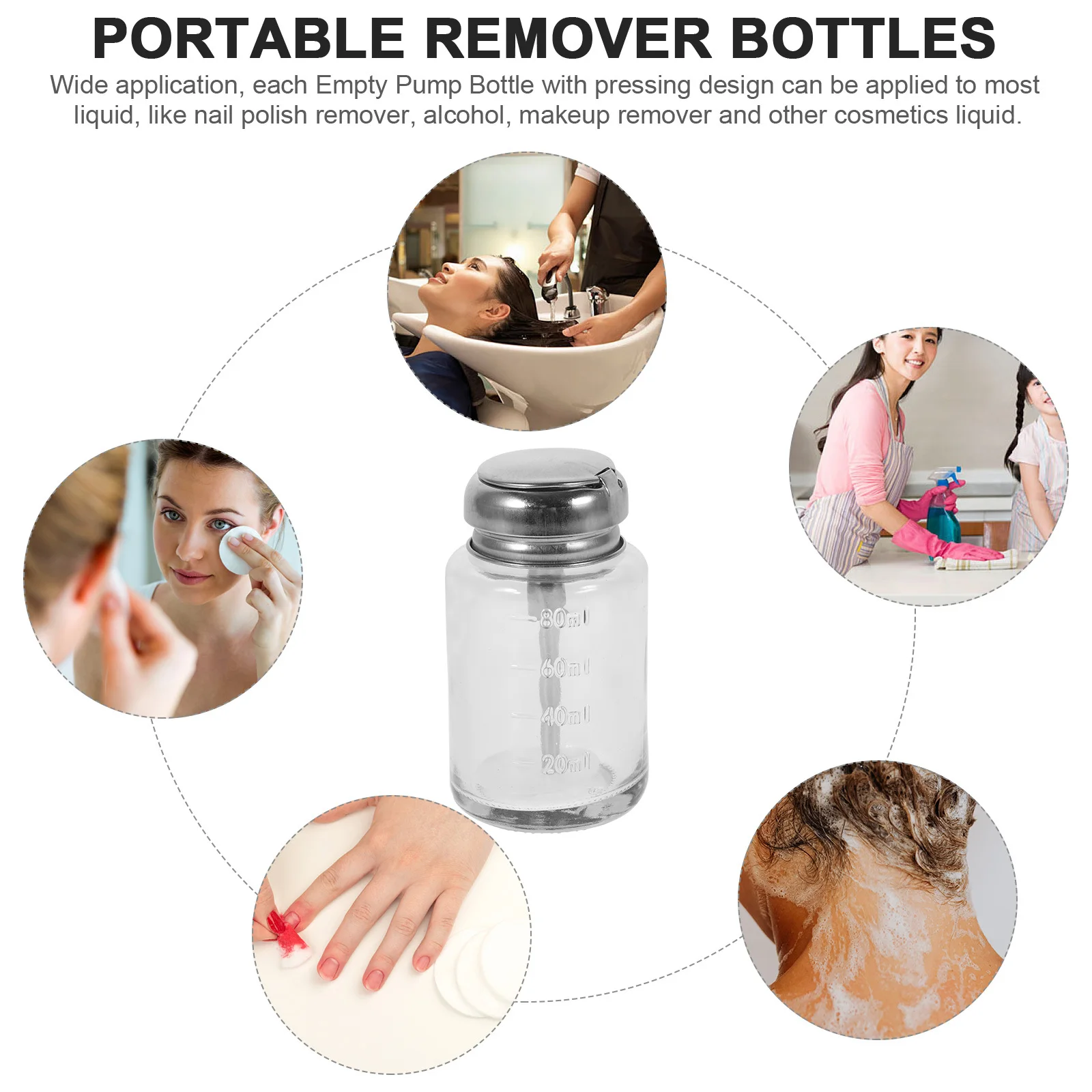 Tragbare leere Flasche nach unten drücken, klares Glas, Nagellackentferner, Spender für Reisen, Make-up, Maniküre, nachfüllbare Flaschen