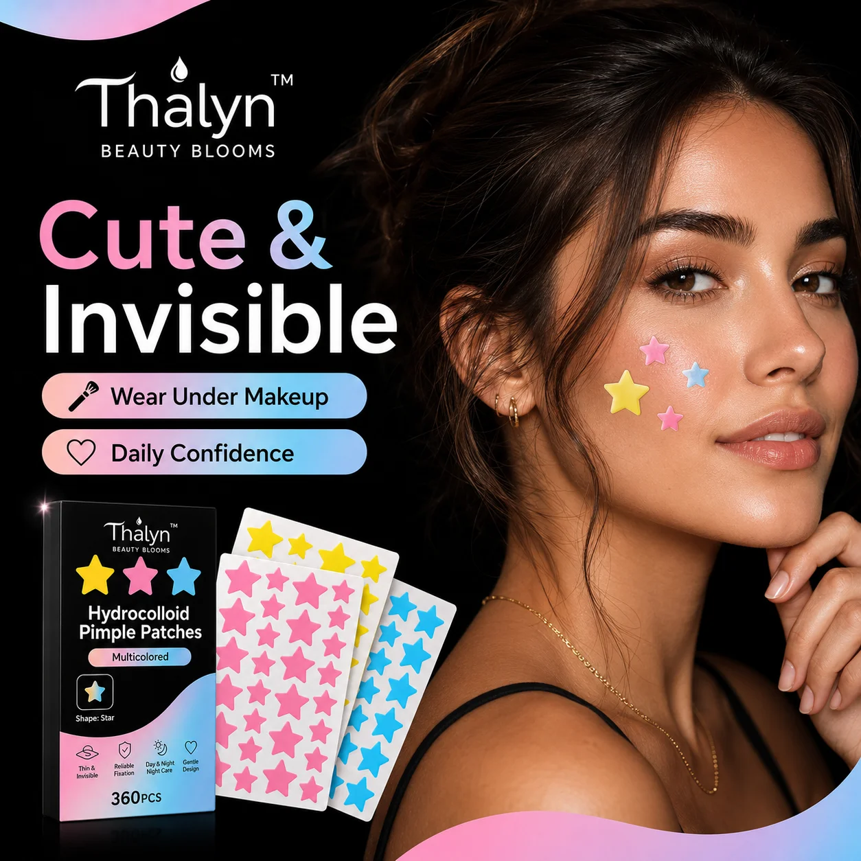 360PCS Colorful Star Pimple Patches Yellow Blue Pink Acne Patch Invisible Makeup Skin Cover Sticker Cute Beauty Patch - view 4