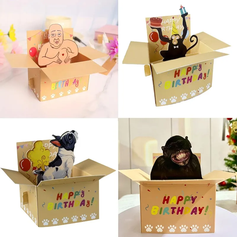 5pc Hilarious Happy Birthday Funny Greeting Card - Humorous 3D Character Design With Heart Balloons & Confetti, Whimsical Card