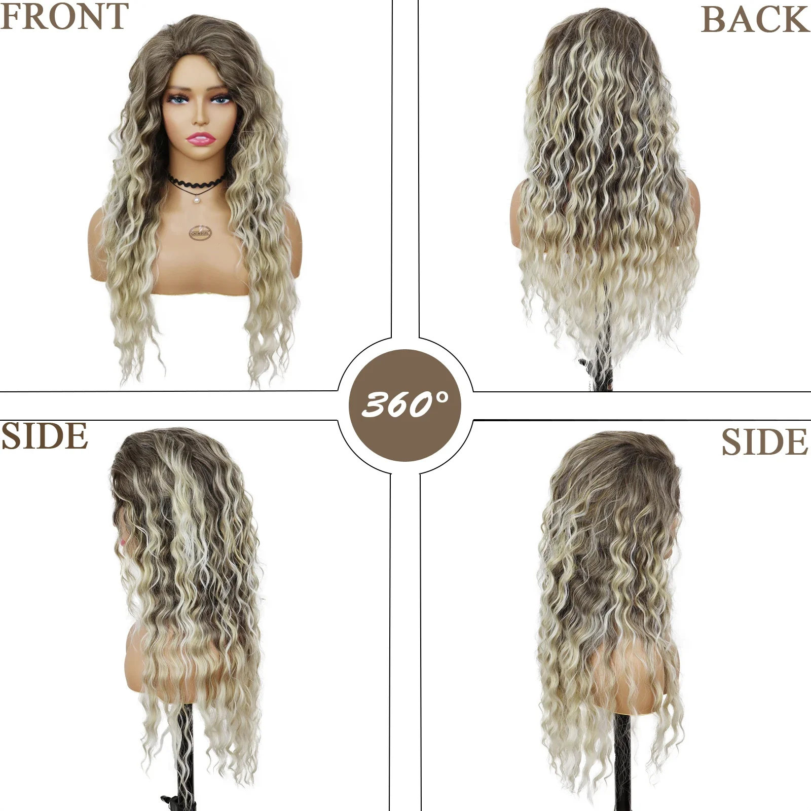 GNIMEGIL-Peruca Encaracolada Longa Loira Sintética para Mulheres, Cabelo Fofo Natural, Onda Grande, Perucas de Volume, Regular, Anos 80