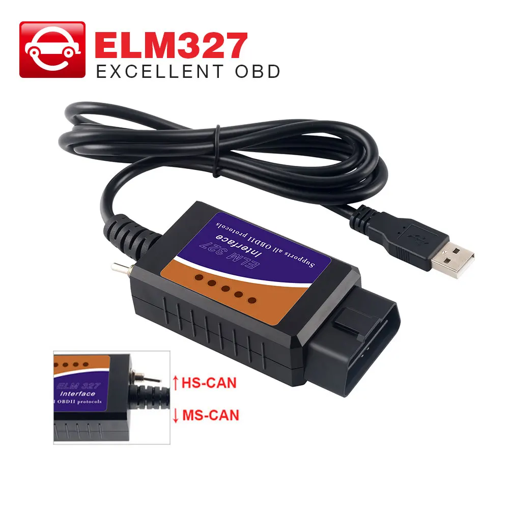 ELM327 V1.5 USB FTDI Chip With Switch CH340+25K80 Chip Modified For Scan HS CAN And MS CAN Car OBD2 Diagnostic Tool For Ford