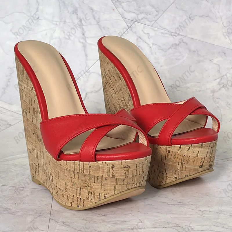 Rontic Hot Women Summer Platform Mules Sandals Wedges High Heels Round Toe Beautiful Red Gold Party Shoes US Plus Size 4-20