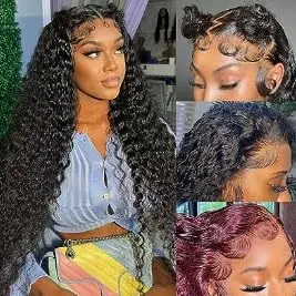 Perruque Lace Front Wig naturelle tressée bouclée noire-Afro, cheveux synthétiques longs, 30 pouces