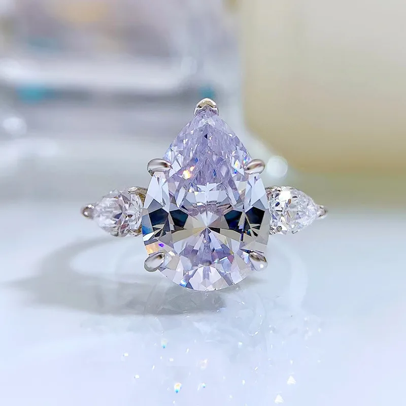 New 100% s925 silver design exaggerated large and medium finger engagement water droplet ring for women in Europe and America