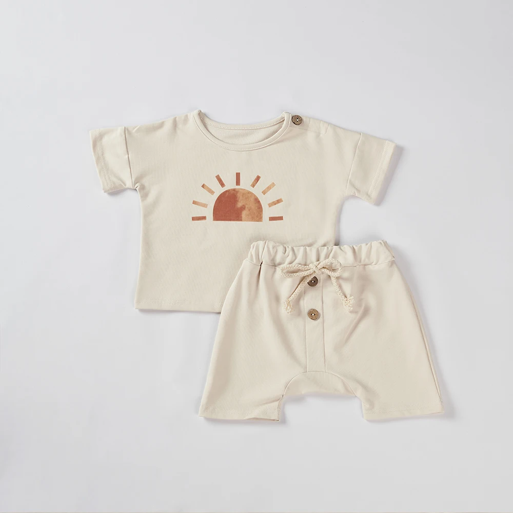 2Pcs Toddler Girl Clothes Set Organic Cotton Ice Cream White Baby Tee Baby Boy Clothing Set Childrens T-shirt+Shorts Pants Bebes