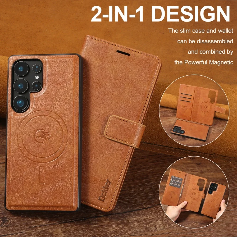 2-in-1 Magnetische Lederhülle für Samsung Galaxy S26 S25 Ultra S24 Plus S23 + S25Ultra Kabelloses Laden Kartenfach Handyhülle – Detail 5