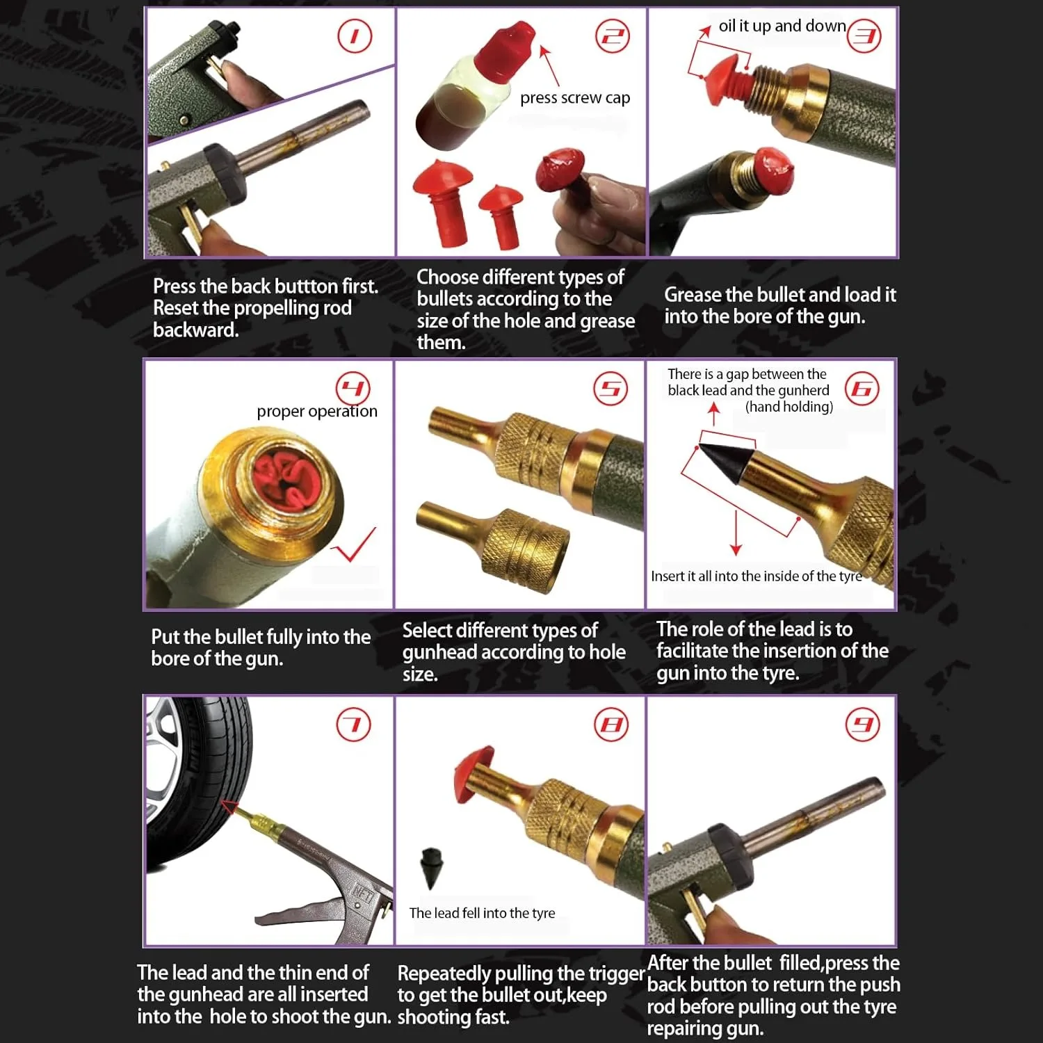 طقم تصليح الإطارات ذات المكونات السريعة للسيارة، مجموعة أدوات إصلاح الإطارات المفرغة لعجلة السيارة بدون أنابيب مع مقابس الفطر