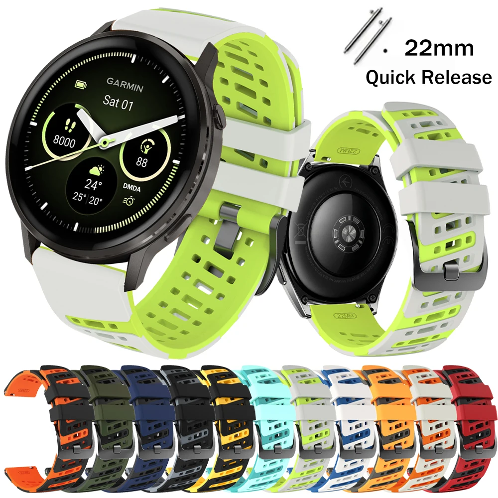 Silikon-Zweifarbiges Armband für Garmin Forerunner 965 970 265 255 570 47mm, weiches Uhrenarmband 22mm für Garmin Venu 4/3/2/D2 Air X15 Gürtel