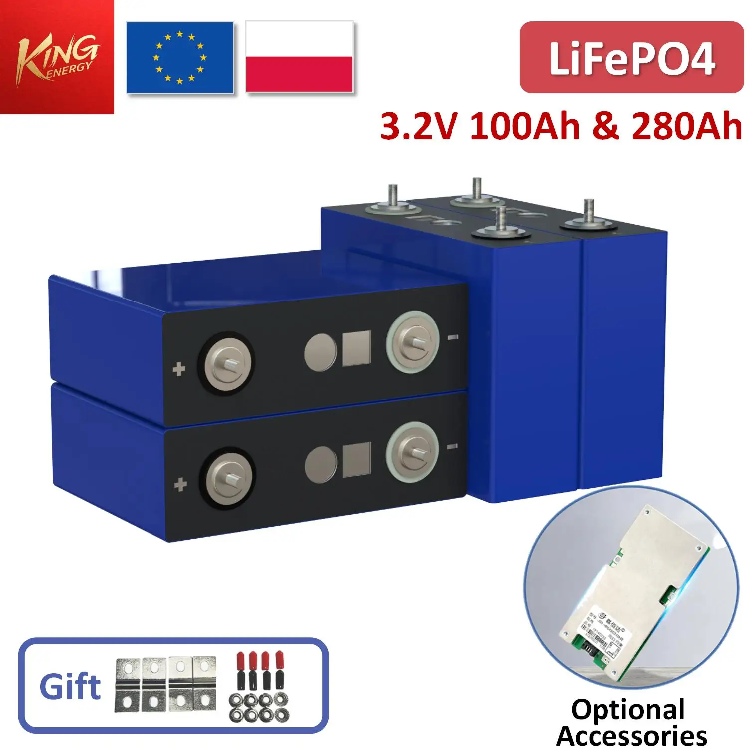 4 batteries au lithium LiFePO4 rechargeables 3,2 V 100 Ah et 4 cellules de batterie au lithium 280 Ah, 10 000 cycles, pour système d'énergie solaire