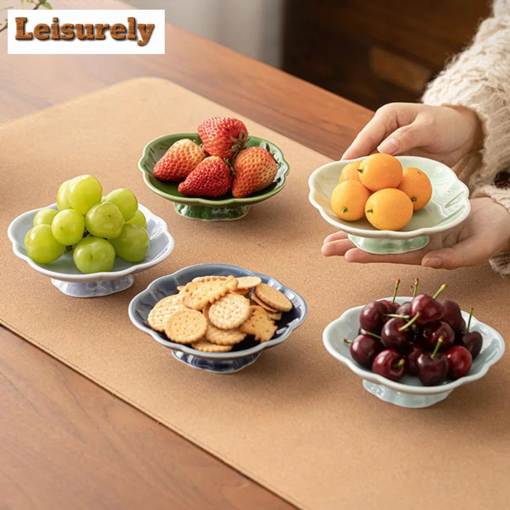 

Chinese Hibiscus High Foot Fruit Dishes Aesthetic Cake Display Stand Plates for Food Household Hospitality Dishes Decoration
