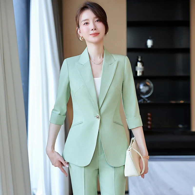 

Spring Summer Formal Uniform Designs Pantsuits for Women Blazers Feminino Professional Business Work Wear Office Trousers Sets