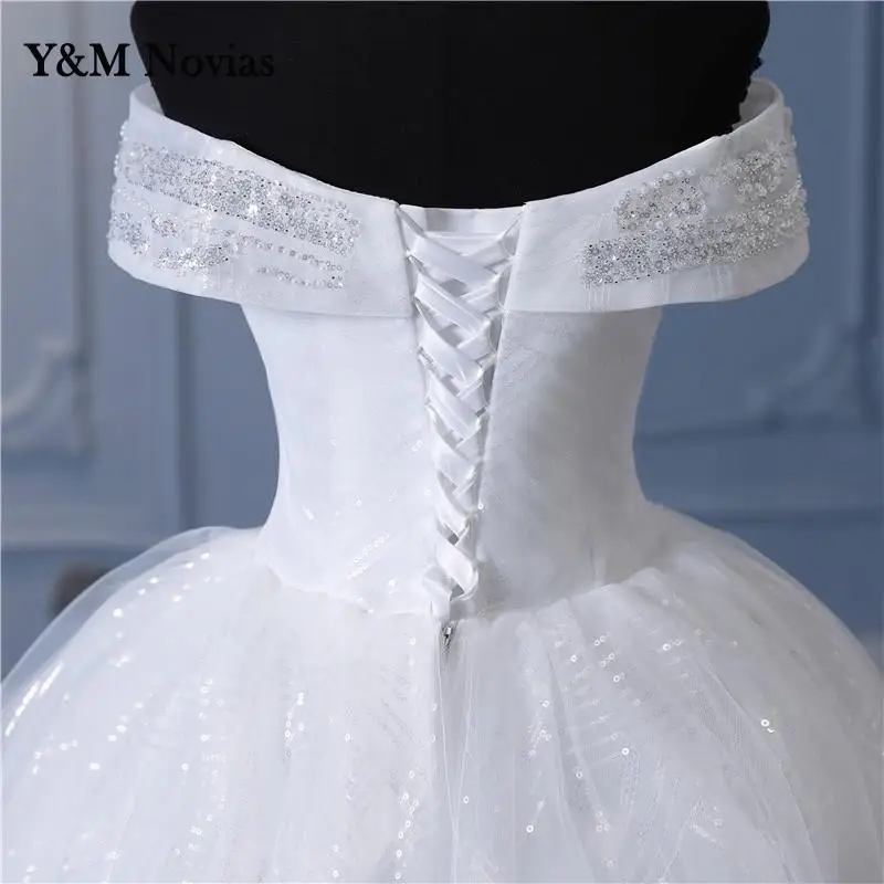 Y & m Novias-Robes de mariée en dentelle ivoire blanc cassé scintillant, robe de Rhperlée, pas cher, les patients initiés, manches courtes, grande taille