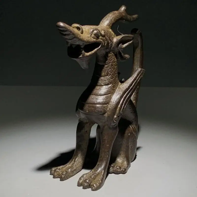 Old Object Small Curio Chinese Bronze Animal Unicorn Beast Kylin Chi-Lin Qilin Statue Mascot Room Decor Home Accessories Gift