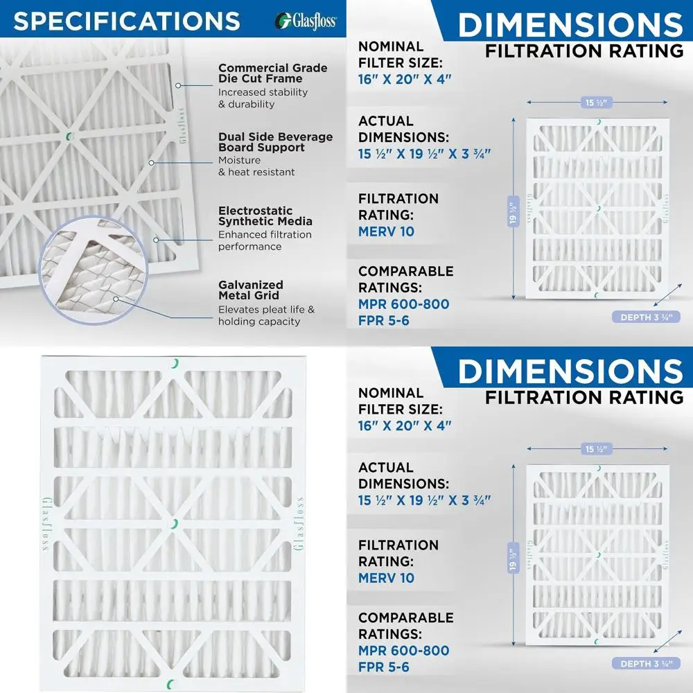 

6-Pack 16x20x4 MERV 10 Air and Furnace Filters, Actual Size: 15.5 x 19.5 x 3.75