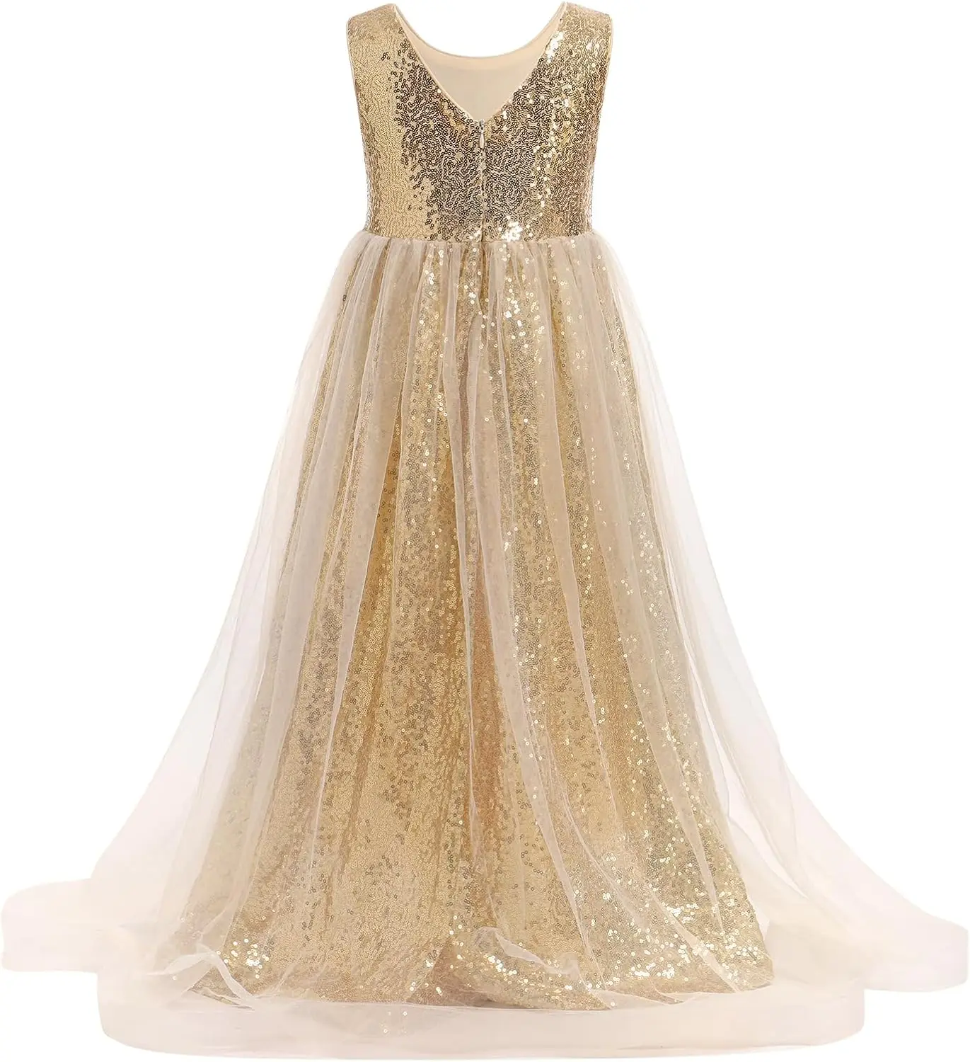 Bloemenmeisjes paillettenjurk mouwloos glitters prinses tule lange maxi-jurk optocht verjaardag bruiloft feestjurk