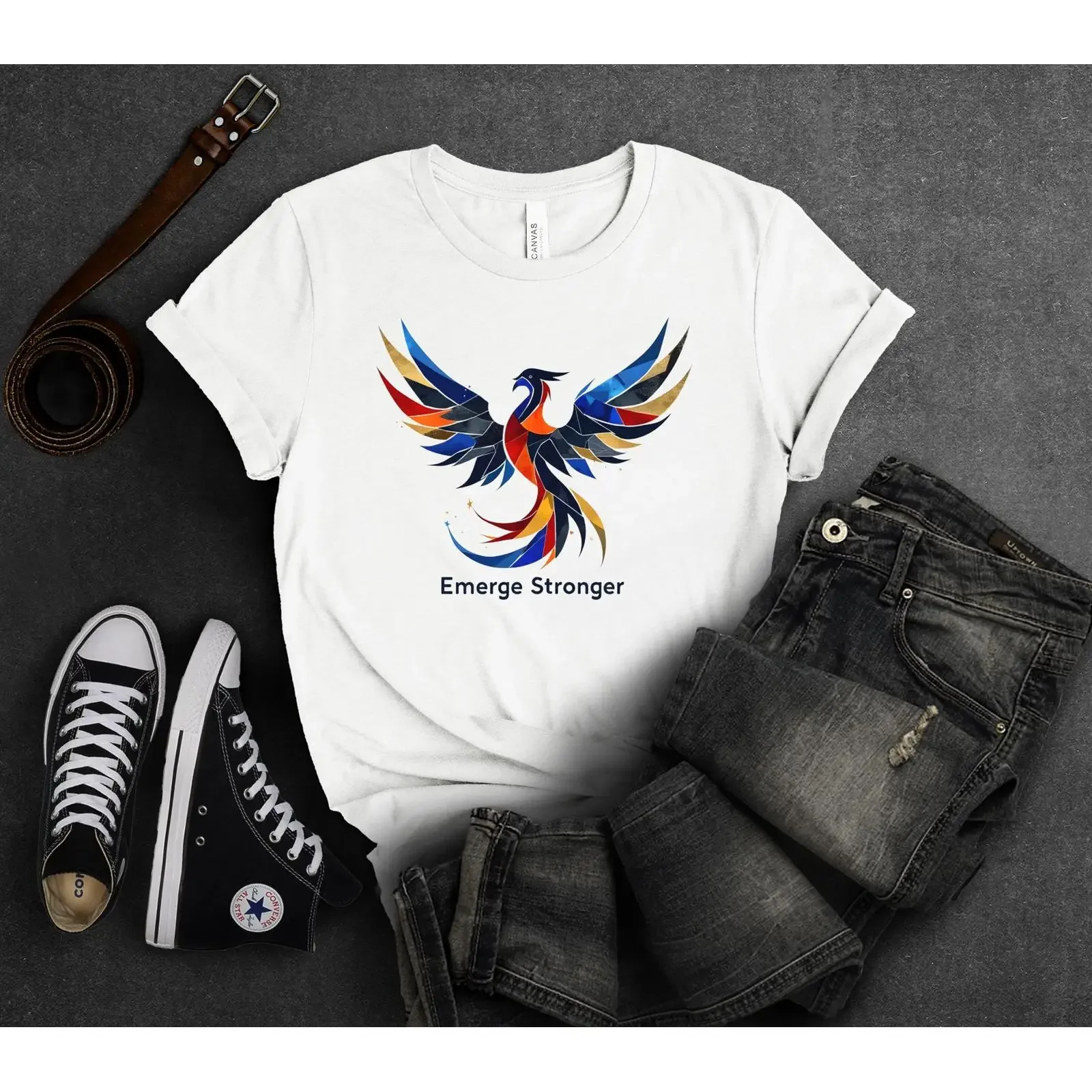 Abstract Phoenix T Shirt Geometric Art Resilience  vintage Washed Slightly homme Top For Everyday Wear fashion Stylish
