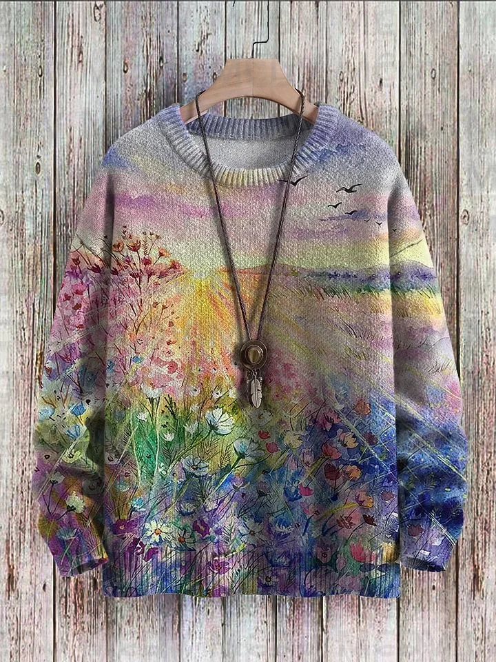 Wolf Vintage Art Vibe Print Sweater Men's For Women's Pullover