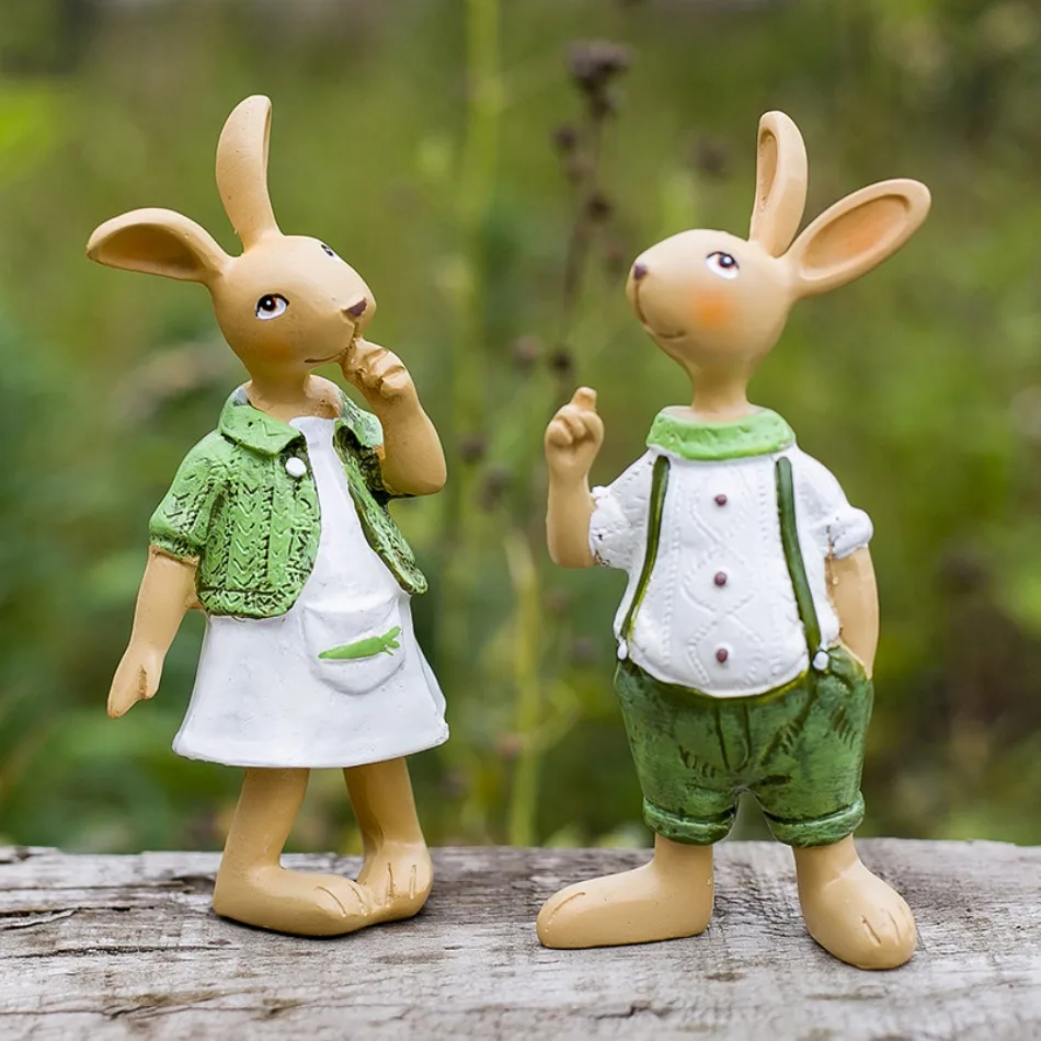 2PCS Rural Style Creative Rabbit Photography Props Desktop Ornaments Home Courtyard Decoration Shooting Background Decoration