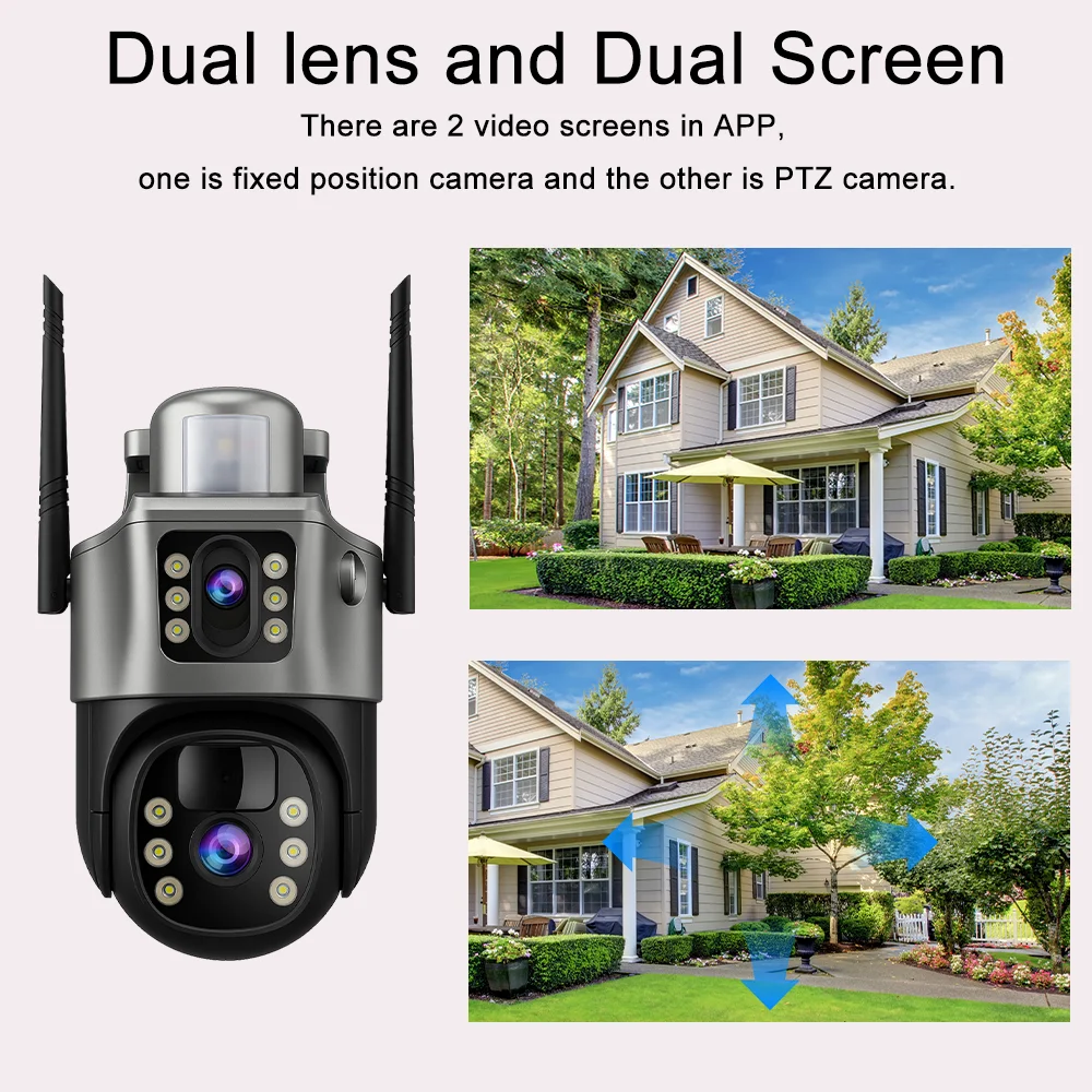 V380 Solar Built-in Battery Surveillance Camera Outdoor Waterproof IP66 8MP 4K Dual Lens Wireless IP Security CCTV Camera