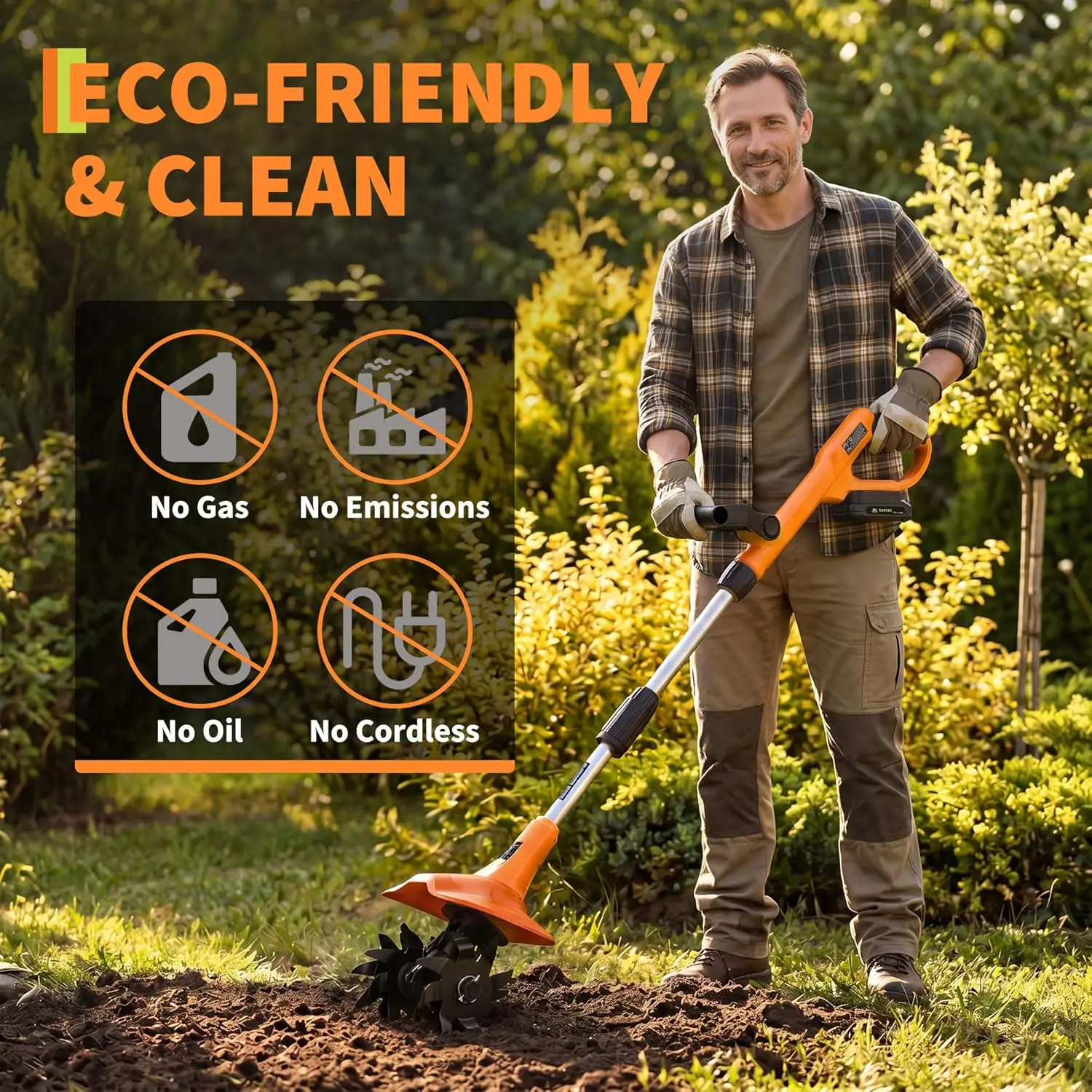 20V Cordless Garden Tiller, 2x2.0Ah Batteries Charger, 9in Width 6.3in Depth, 360RPM Electric Cultivator For Raised Beds Yard view 8