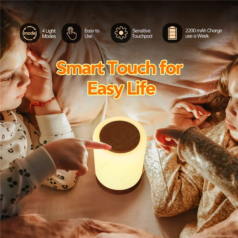 MAKE-LED lampe de chevet tactile réglable avec 7 couleurs et 4 Modes Grain de bois veilleuse USB lampe de Table Rechargeable