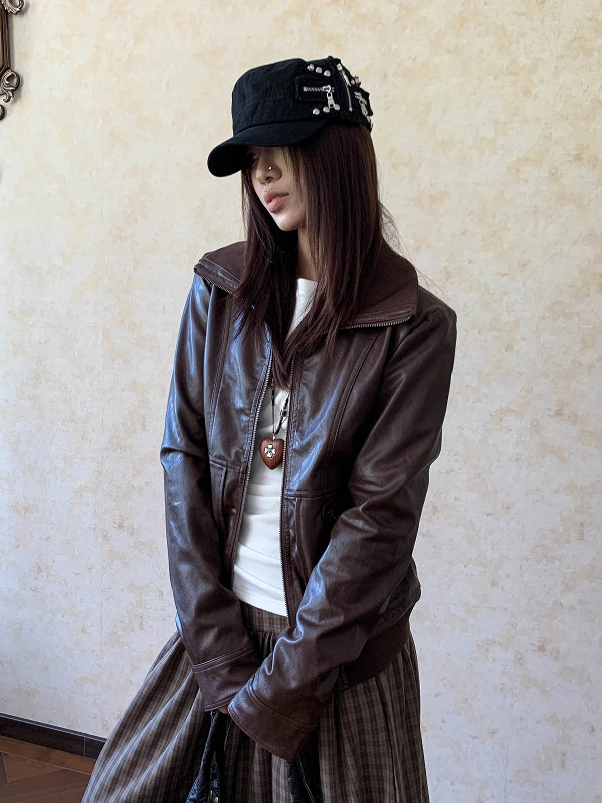 

Кожаный джерт Aket American Sle ort, женский байкерский джерт с приталенным воротником, модная уличная одежда, морозостойкая деформация