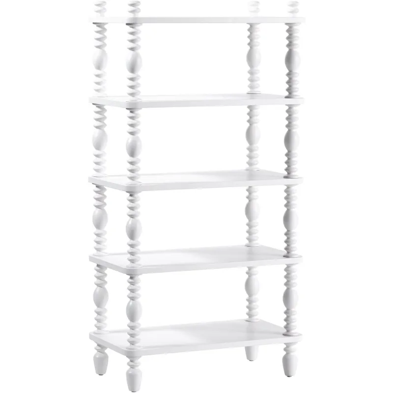 خزانة كتب خشبية تقليدية ممتازة للأطفال من Edison EZ Assembly، رف كتب حديث للمزرعة، 5 أرفف مغزل مفتوحة، خشب قصير